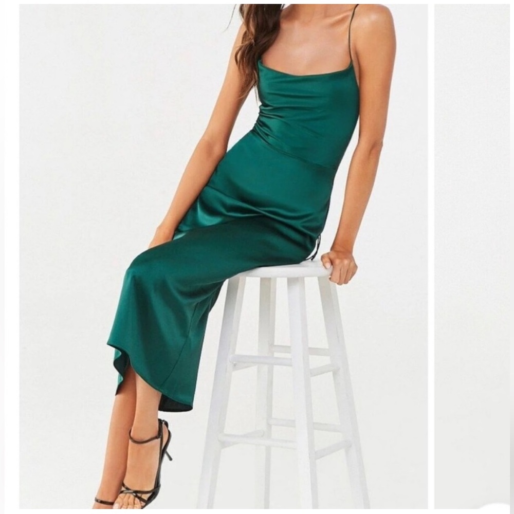 Elegant Emerald Green Satin Slip Dress